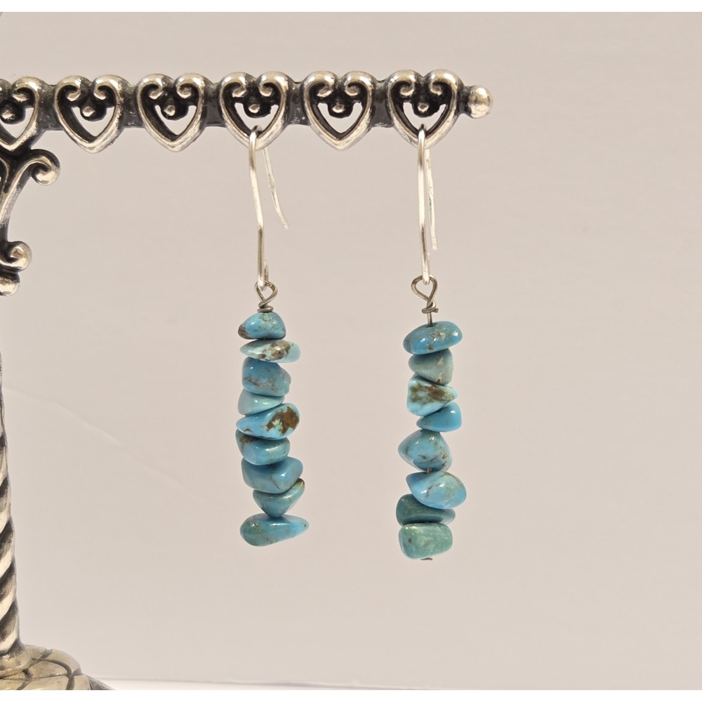 Sterling Silver & Stacked Turquoise Dangle Earrings 925 45mm